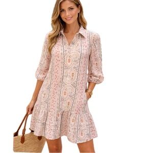 Papillon, Floral Bohemian Print Shirt Dress, Size 16